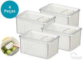 Kit 4 Organizadores de Alimentos em Acrílico Resistente para Geladeira e Armário 2,2L Com Cesto