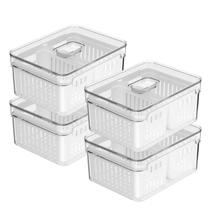 Kit 4 Organizadores De Geladeira 2,2L C/ Tampa e Cesto Duplo Escorredor Legumes Frutas Kit 4 Organizadores De Geladeira 2,2L C/ Tampa e Cesto Duplo Escorredor Legumes Frutas