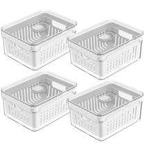 Kit 4 Organizadores De Geladeira Com Cestos Escorredores 2,2L Caixas Plásticas Para Legumes Clear Fresh