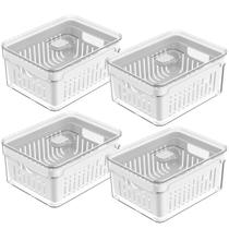 Kit 4 Organizadores De Geladeira Com Cestos Escorredores 2,2L Caixas Plásticas Para Legumes Clear Fresh Kit 4 Organizadores De Geladeira Com Cestos Escorredores 2,2L Caixas Plásticas Para Legumes Clear Fresh