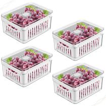 KIT 4 Organizadores de Geladeira com Escorredor Interno, 2,2 L - Caixa Plástica para Legumes, Saladas KIT 4 Organizadores de Geladeira com Escorredor Interno, 2,2 L - Caixa Plástica para Legumes, Saladas