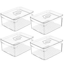 Kit 4 Organizadores De Geladeira Com Respiradouros E Drenagem 2,2L Organizadores Clear Fresh