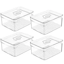 Kit 4 Organizadores De Geladeira Com Respiradouros E Drenagem 2,2L Organizadores Clear Fresh