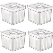 Kit 4 Organizadores Geladeira 2,8 litros com Cesto Pote Frutas Verduras Salada Transparente