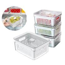 Kit 4 Organizadores Geladeira Acrílico Com Tampa Cesto Drenagem Clear Fresh 2,2L - Ou Kit 4 Organizadores Geladeira Acrílico Com Tampa Cesto Drenagem Clear Fresh 2,2L - Ou