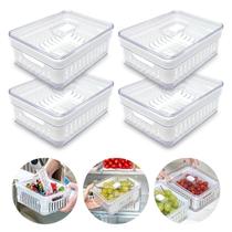 Kit 4 Organizadores Geladeira Clear Fresh 1,9L Conjunto Tampa
