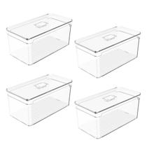 Kit 4 Organizadores Geladeira Clear Fresh 5 L Empilhável Transparente Multiúso Armário Alimentos C/ Tampa Frutas - Ou