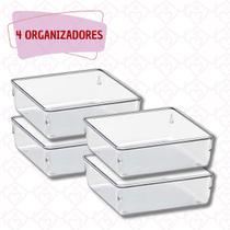 Kit 4 Organizadores Modular Quadrado Porta Objetos Geladeira - PLASTUTTI Kit 4 Organizadores Modular Quadrado Porta Objetos Geladeira - PLASTUTTI