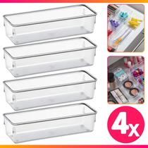 Kit 4 Organizadores Multiuso Modular Gavetas Acrílico Cristal Retangular Grande