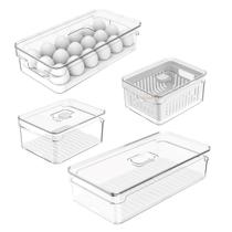 Kit 4 Organizadores Porta Mantimento Para Geladeira Ovos Fruta Verdura Clear Fresh - Ou