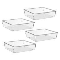 Kit 4 Organizadores Quadrado Multiuso para Gavetas, Pote Acrílico Cristal Grande Rebirth Kit 4 Organizadores Quadrado Multiuso para Gavetas, Pote Acrílico Cristal Grande Rebirth