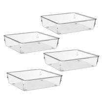 Kit 4 Organizadores Quadrado Multiuso para Gavetas, Pote Acrílico Cristal Grande