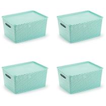 Kit 4 Organizadores Rattan Grande Cesto Verde Com Tampa 36Cm