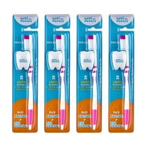 Kit 4 Pack Escova Dental Macia Rosa + Fio Dental 10m Klin