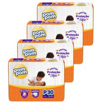 Kit 4 Pacotes de Fraldas Descartável Infantil Pom Pom Protek
