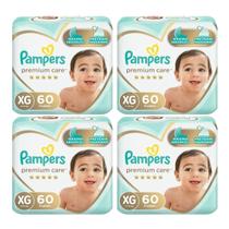 Kit 4 pacotes de fraldas pampers premium care infantil xg 60 Kit 4 pacotes de fraldas pampers premium care infantil xg 60