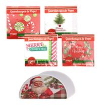 Kit 4 Pacotes Guardanapo De Natal Decorado 20 Folhas e Porta Guardanapo Melamina - Magizi