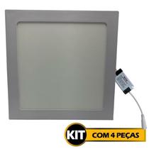 Kit 4 Paineis Led Embutido Quadrado 18W Slim Bivolt Plafon