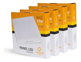Kit 4 Painel Plafon LED com Drive Reator Quadrado 22X22 cm de Sobrepor 24w Luz Branca Fria 6500K Bivolt Casa Prestige