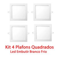 Kit 4 Painel Plafons Embutir Led Quadrado 18w Branco Frio