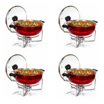 Kit 4 Panela Rechaud Redondo Alumínio Tampa De Vidro 6,5 L