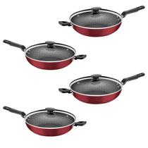 Kit 4 Panelas Wok 28Cm 3,3 Tramontina Loreto antiaderente tampa vidro cozinha forno fogão assado cozido churrasco