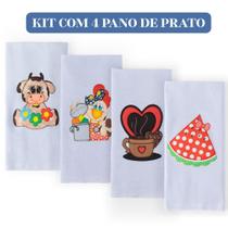 Kit 4 Pano De Prato Patchwork Bordado Estampa Diversas Kit 4 Pano De Prato Patchwork Bordado Estampa Diversas