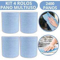 KIT 4 Pano Multiuso para Limpeza Bob 28cm x 240 Metros - 600Un - Azul - LIFE CLEAN