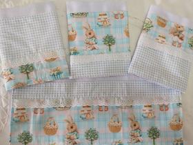 Kit 4 Panos de Prato Páscoa Barra Dupla Bordado Inglês