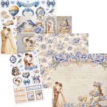 Kit 4 Papéis Scrap 180g 1403-1406 +1 Adesivo ADL3-066 Casamento - Litoarte