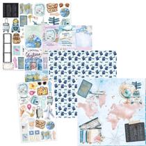 Kit 4 Papéis Scrap 180g 1418-1421 +1 Adesivo ADL3-074 Viajando pelo Mundo - Litoarte