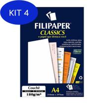 Kit 4 Papel Couchê Branco A4 210X297Mm 120G/M² Filipaper 50 Folhas