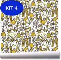 Kit 4 Papel de parede cozinha azeite de oliva oléo sabor - Quartinho Decorado