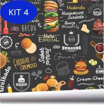 Kit 4 Papel De Parede Hambúrguer Fast Food Cozinha Sanduiche