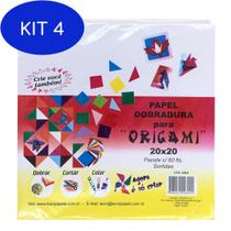 Kit 4 Papel Dobradura Para Origami Leoni 20X20Cm 60 Folhas