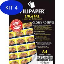 Kit 4 Papel Fotografico Inkjet A4 Glossy Adesivo 135G