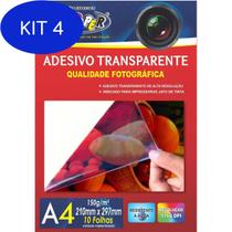 Kit 4 Papel Fotográfico Inkjet A4 Transparente Adesivo 150G