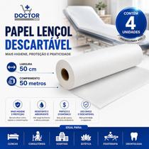 Kit 4 Papel Lençol Descartável 50cm x 50m Branco Uso Profissional Hospitalar Kit 4 Papel Lençol Descartável 50cm x 50m Branco Uso Profissional Hospitalar
