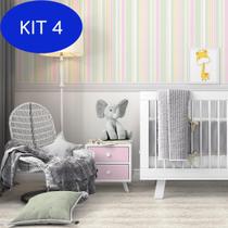 Kit 4 Papel Meia Parede Quarto De Bebê Infantil Menina Rosa