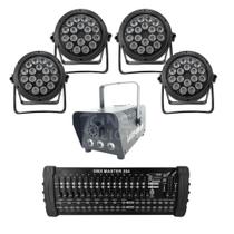Kit 4 Par Led 18X12W + Máquina De Fumaça 600W + Mesa Dmx 384