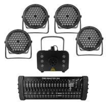 Kit 4 par led 3 em 1 + máq. de fumaça 1200w + mesa dmx384