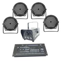 Kit 4 par led 3 em 1 + máq. de fumaça 600w + mesa pilot