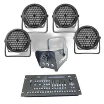 Kit 4 Par Led 3 Em 1 + Máq. De Fumaça 600W + Mesa Pilot