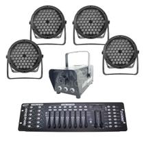 Kit 4 Par Led 3 Em 1 + Máquina De Fumaça 600W + Mesa Dmx 512