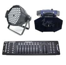 Kit 4 par led rgbwa 3w + mesa dmx 512 + maq. fumaça 300w