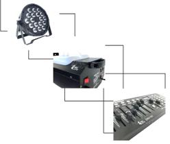 Kit 4 par led slim 18x12w dmx 512 maquina de fumaça 3000w