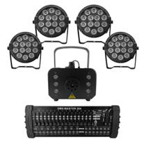 Kit 4 Par Led Slim + Máquina De Fumaça 1200W + Mesa Dmx 384