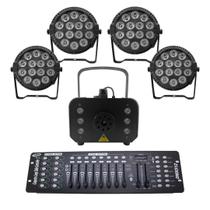 Kit 4 Par Led Slim + Máquina De Fumaça 1200W + Mesa Dmx 512