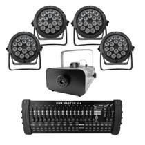Kit 4 Par Led Slim + Máquina De Fumaça 2000W + Mesa Dmx 384