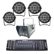 Kit 4 Par Led Slim + Máquina De Fumaça 600W + Mesa Dmx 512